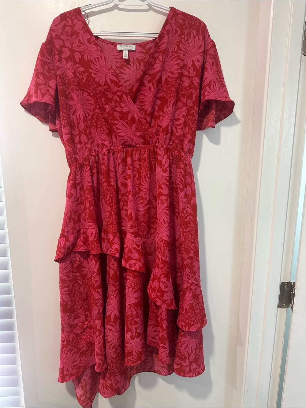 SOFIA VERGARA Bright Raspberry Floral Wrap Dress
